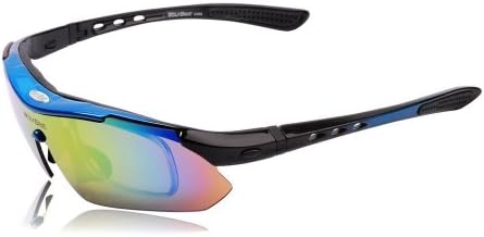 Wind Valley Anti Glare Multi Sport Outdoor Running Cycling Uv Polarized Sunglasses Goggle with Exchangeable 5 Lens (Blue)