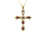 9ct Yellow Gold Large  Ruby & Diamond Cross Pendant On 18 Rope Chain