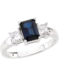 Ann Harrington Jewelry 14k White Gold 7x5 Emerald Cut Genuine Blue Sapphire And 1/2 Ct Tw Diamond Ring