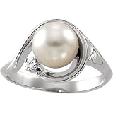 08.00 Mm 14K White Gold Cultured Pearl And Diamond Ring