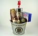 Special gift set for your Boston Bruins fans. Includes both Boston Bruins gear and Boston snacks. 
Each gift set has a premier Boston Bruins travel mug, officially licensed souvenir Boston Bruins 
hockey puck, 6 ouance bag of Boston Fruit Slices, crock of candy Boston Baked Beans, 7 ounce box of 
New England salt water taffy, and a large 8 tall cherry lobster pops. Items come packaged in a 
Boston Bruins team logo five quart pail with handle. Pail is made of rust resistant galvanized steel 
and has a full color large team logo on the front. The pail bottom has a waterproof seal which makes 
it great for holding ice, water or dirt for plants. Measures 7" high x 9" diameter.