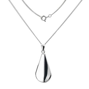 Silver Plain Teardrop Shaped Locket Pendant with 46cm Diamond Cut Curb Chain Necklace