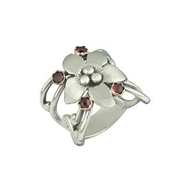 Handmade Sterling Silver Garnet Flower Ring with 14K Gold Settings