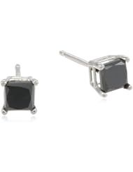 14k White Gold Princess-Cut Black Diamond Stud Earrings (1.00 cttw)