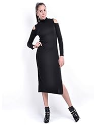 Turtleneck Long Sleeves Cutout Slit Maxi Dress 