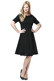 Slash Neck Panelled Textured Skater Dress