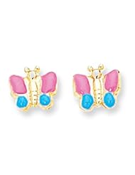 Childrens 14K Gold Butterfly Enamel Stud Earrings