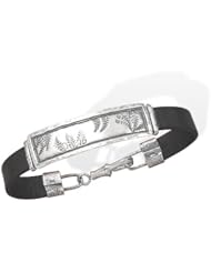 CleverSilvers Leather Id Bracelet With Fern Design