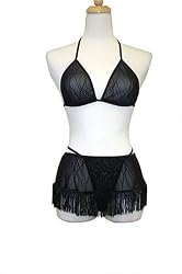 Exposed by Magic Silk Wavy Line Mesh Bra/Skirt and G-String Set, Lrg/Xl, Black
