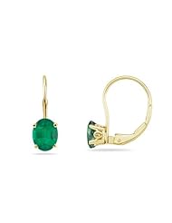 0.75-0.86 Cts of 6x4 mm AA Oval Natural Emerald Stud Earrings with Scroll Lever Backs in 14K Yellow Gold