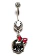 Stainless Steel Gothic Belly Ring with Clear CZ and Enamel - Baby Skull with Pink Bow