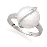 14K White Gold Wrapped Cultured Freshwater Coin Pearl Ring