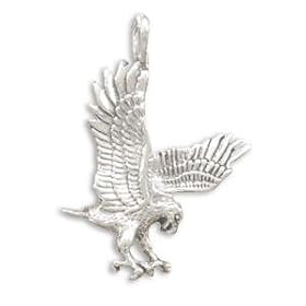Landing Eagle Pendant Charm Oxidized Sterling Silver