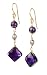 Silver Gray Freshwater Cultured Pearl with Amethyst Faceted Diamond Shape Drop Earrings