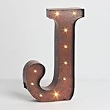 12" - Rustic Brown - Metal - Battery Operated - LED - Lighted Letter "J" | Gerson Wall Decor (92678)