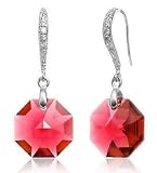 Red Crystal Silver Earrings Used Swarovski Crystals