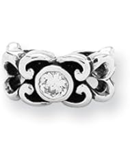 CZ Scroll Heart Connector Charm in Silver for 3mm Bracelets