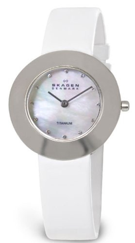 Skagen Denmark Womens Watch Titanium and White Strap #569STLWW