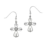Sterling Silver Celtic Heart Design Cross Drop Earrings