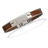 7.5 Stainless Steel and Leather Mens Bracelet with 18 Karat Gold Accents