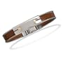 7.5 Inch Stainless Steel and Leather Men's Bracelet with 18 Karat Gold Accents