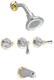 American Standard 7225.733.299 Hampton Three-Handle Tub and Shower Faucet with Metal Lever Handles, Chrome/Polished Brass