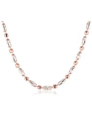 Italian Sterling Silver Rhodium and Rose Gold Plated Diamond Cut Oval and Round Bead Mezzaluna Chain Necklace