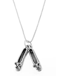Sterling Silver Three Dimensional Ballerina Slippers Necklace