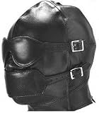 Leather Mask Hood with Blinders, Ball Gag, Mouth & Mouth Cover