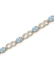 14K White Gold Oval Aquamarine and Diamond Bracelet