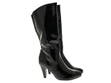 WOMENS PATENT MID CALF FAUX LEATHER BOOTS BLACK GLOSS STILETTO HEELS LADIES SIZE 4