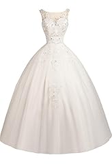 Floor Length Floral Print Illusion Lace Beaded Applique Polyester/Tulle Tank Wedding Dress 