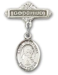 Sterling Silver Baby Badge with St. Apollonia Charm and Godchild Badge Pin