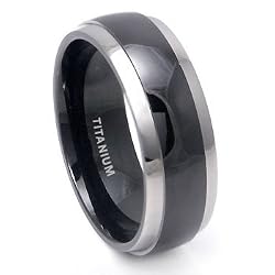 Black Titanium Wedding Band Ring with Grey Titanium Edge 7-15