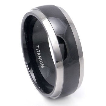Black Titanium Wedding Band with Grey Titanium Edge