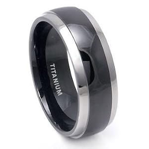 Black Titanium Wedding Band Ring with Grey Titanium Edge 7-15