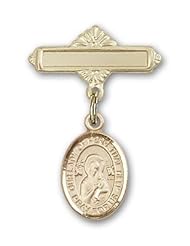 14K Gold Baby Badge with Our Lady of Perpetual Help Charm and Polished Badge Pin
