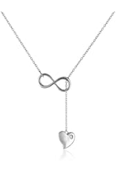 Sterling Silver Cubic Zirconia Infinity and Heart Lariat Necklace (17mm), 16.5"+2"