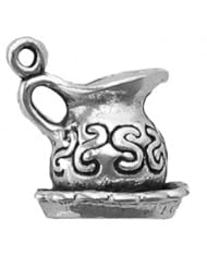 Jewelry: Sterling Silver 18" 1.5mm Wide Box Chain Boys Necklace With Decorated Pitcher And Bowl Set Pendant - A T Enterprises
