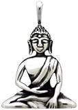 Meditating Buddha Amulet Silver Tone Pewter Pendant Necklace