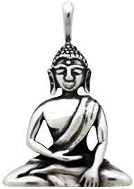 Meditating Buddha Amulet Silver Tone Pewter Pendant Necklace