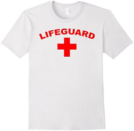 Men's Lifeguard Shirt Short Sleeve Red T-Shirt T YMCA Pool Staff  Medium White