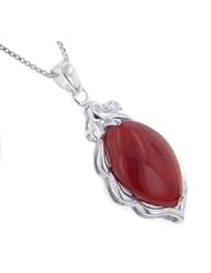 Sterling Silver White CZ and Red Carnelian Pendant with 18" Chain Necklace