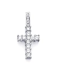 14k White Gold Princess Cut Diamond Cross Pendant .82ct (G-H Color, I1 Clarity)