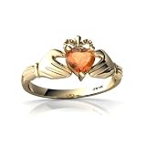 14K Yellow Gold Heart Fire Opal Celtic Claddagh Ring