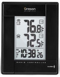 Oregon Scientific RMR382-B Wireless Indoor/Outdoor Thermometer with Atomic Clock, Black