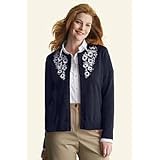 Women's Plus Size Fine Gauge Cotton Stretch Embroidered Cardigan Sweater at Lands' End