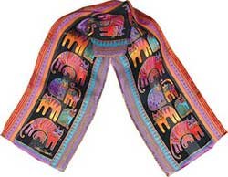 Fantastic Felines Black Silk Scarf with Sequins by Laurel Burch