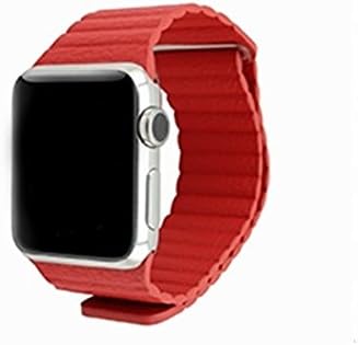 SUPTG Red Leather Magnetic Strap Loop Band for Apple Watch Smart Watch
