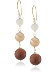 Gold Plated Sterling Silver Genuine Goldstone and Natural Mother of Pearl Bead Drop Earrings